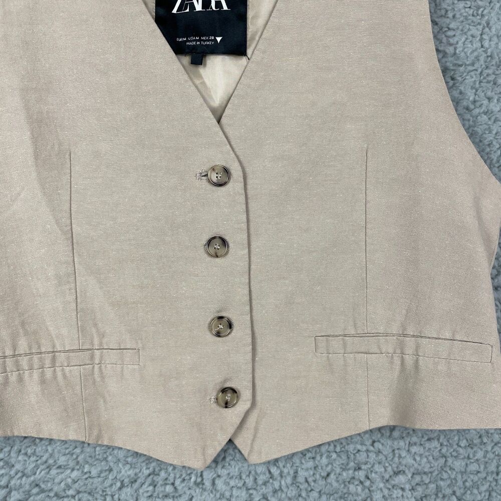 ๐3/$30๐ Zara Linen Blend Taupe Vest Button Tailored Waistcoat V-Neck Medium - Picture 5 of 7